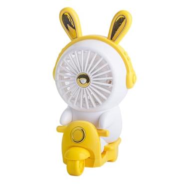 Imagem de FTVOGUE Ventilador de Desenho Animado Portátil Recarregável Com Luz LED Mini Ventilador Portátil de 2 Velocidades para Uso Em Mesa de Mesa Ao Ar Livre (Amarelo)