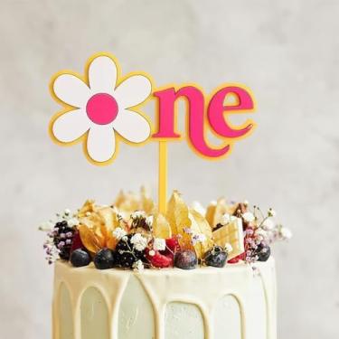 Imagem de Topo de bolo de margarida de acrílico, decoração de bolo de primeiro aniversário para crianças, meninas, um ano de idade, primeiro aniversário, chá de bebê, lembrancinhas de festa