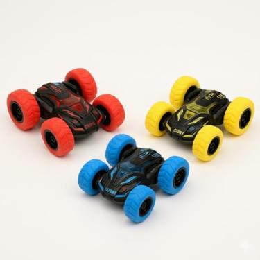 Imagem de Stunt Car Brinquedo Carrinho de Controle com Rodas Grandes, Kit com 3 Carros 360° de Fricção em Cores Vermelho, Amarelo e Azul, Presente para Crianças