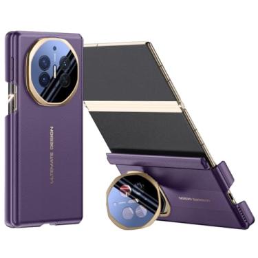 Imagem de HAOMRIYL Capa magnética para Huawei Mate Xts/XT, suporte de lente com tudo incluído, capa traseira de couro, capa de proteção de dobradiça à prova de choque, roxo, XTS