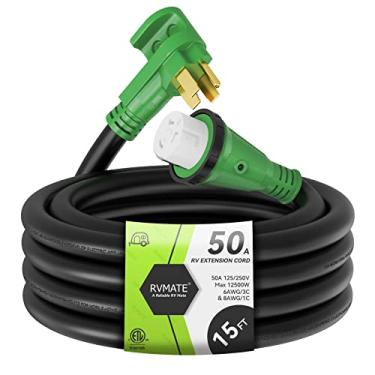 Imagem de RVMATE Cabo de extensão de energia bloqueável RV 50 Amp 15 pés, cabo de conexão fácil, 14-50P a SS 2-50R com indicador de LED, listado em ETL