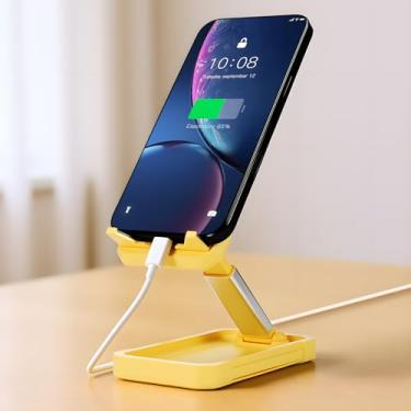 Imagem de Suporte dobrável para celular, altura de ângulo ajustável/suporte de telefone portátil adequado para todos os smartphones (amarelo)