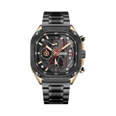 Imagem de Relógio Masculino Preto À Prova D'Água MEGIR Com Mostrador Quadrado, C