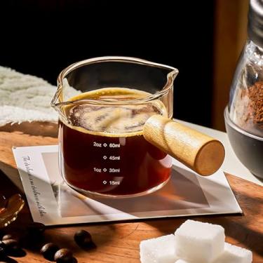 Imagem de Copos de café expresso com boca em forma de V, copos de café expresso com cabo de madeira, copo medidor de vidro de bico duplo com escala, acessórios de café expresso, 100 ml