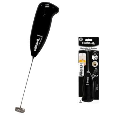 Imagem de Misturador Elétrico de Bebidas, Batedor em Aço Inox e Plástico, Espumador para Café e Leite, Preto, Design Ergonômico, Alimentado por Pilha, 25cm