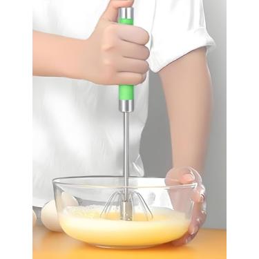 Imagem de Batedor de ovos de aço inoxidável de 25,4 cm, batedor giratório manual, espumador de leite versátil, misturador manual para misturar, bater, bater e mexer, verde