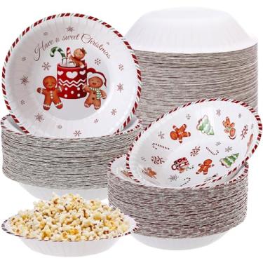 Imagem de Qinyoung 120 tigelas de papel de Natal de 473 ml, tigelas descartáveis para homem de gengibre, tigela de sopa de Natal para comida fria e quente, suprimentos de festa de inverno (homem de gengibre)