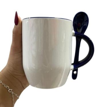 Imagem de Caneca elegante com colher Caneca com Colher Interior e Alça Colorida 325ml para Sublimação(Laranja)