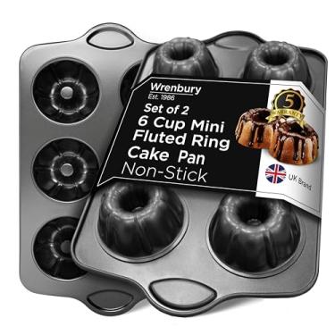 Imagem de Wrenbury Conjunto de 2 mini formas antiaderentes de bolo Buntz antiaderentes para assar - 6 xícaras de forma de bolo caneladas para bolos pequenos - livre de PFOA e pode ser lavada na lava-louças