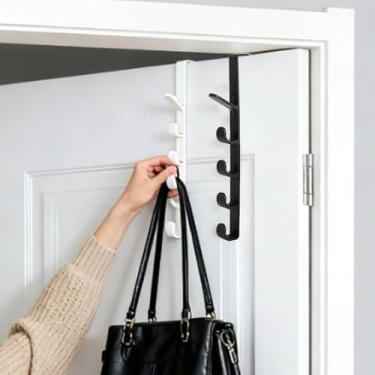 Imagem de Ganchos sobre a porta - Suporte para pendurar na porta para armário de bolsa, suporte de cabide de parede, 5 ganchos, para roupas, chapéu, bolsas