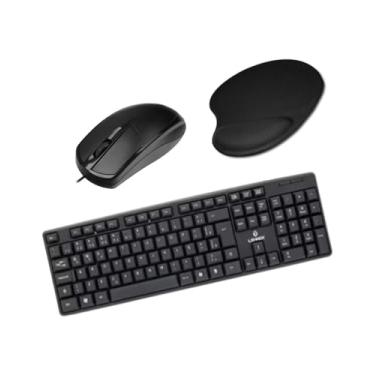 Imagem de Kit Home Office Completo 3 em 1 – Teclado Impermeável ABNT2 + Mouse Óptico USB Ergonômico + Mousepad com Apoio de Pulso – Conforto e Produtividade Diária