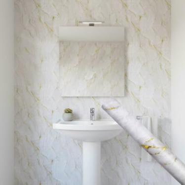 Imagem de Papel de Parede Premium Mármore Texturizado 5 metros = 1 Rolo de 5m X 45cm Autoadesivo Sala, Cozinha, Banheiro