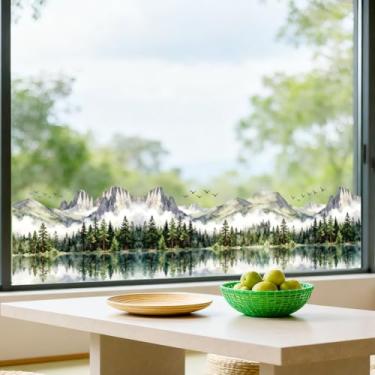 Imagem de ANATTASOUL Adesivos de janela estática para lago e paisagem, 1 folha reutilizável para vidro, adesivo removível de janela dupla face de 120 cm x 30 cm para decoração de quarto, escritório, casa