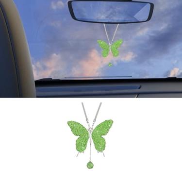 Imagem de Couslcd Acessórios de carro de diamante de borboleta brilhante, pingentes de espelho retrovisor de carro de cristal para mulheres, decoração automotiva enfeite de cristal para pendurar interior da