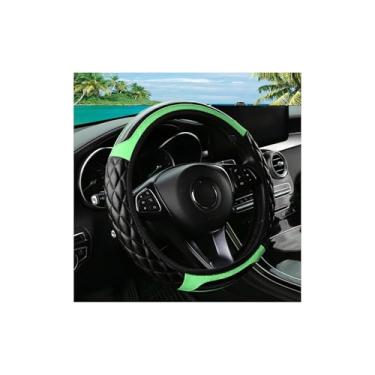 Imagem de Couslcd Capa de volante de carro, 36,8-38 cm de couro antiderrapante, design confortável de segurança, acessórios de volantes automáticos universais para carros, caminhões, SUV (verde)