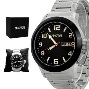 Imagem de Relógio Masculino Magnum Prata Aço Inoxidável Mostrador Preto Original