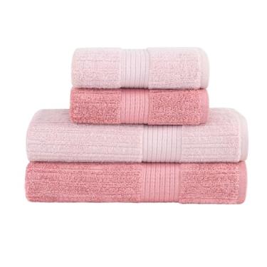 Imagem de Buddemeyer, Kit Jogo de Toalhas Buddemeyer 4 Peças Banho e Rosto Fio Penteado Canelado 100% Algodão Ultrasoft Cor:Rosa 3137/1997