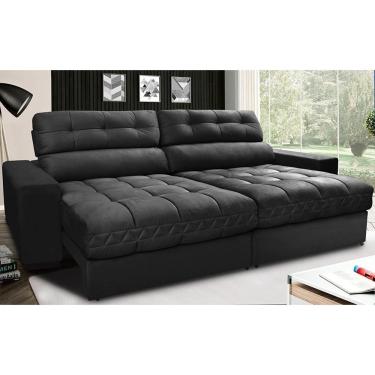 Imagem de Sofá Retrátil E Reclinável Com Molas Ensacadas Cama Inbox Master 2,52m Tecido Suede Preto