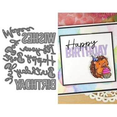Imagem de DzIxY Palavras Feliz Aniversário moldes de corte de metal para fazer cartões, conjunto de recortes de papel, estêncil, suprimentos, modelos de máquina