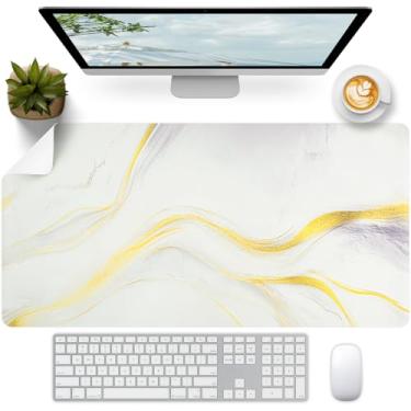 Imagem de FreeNook Tapete de mesa de mármore, tapete de mesa para mesa, mouse pad de couro, tapete de teclado impermeável, tapete de computador antiderrapante, teclado e mouse pad para decoração de escritório