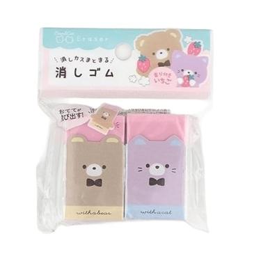 Imagem de Pacote com 2 borrachas perfumadas de morango – Design fofo de manga de urso e gato, borrachas divertidas para crianças, material escolar, presentes de papelaria Kawaii para meninas e meninos