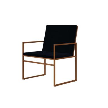 Imagem de Poltrona Industrial Estofada Isa Veludo Preto Base Cobre
