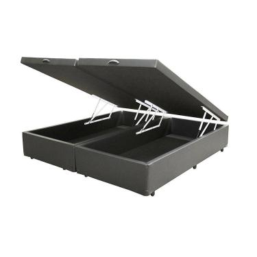 Imagem de Cama Box Baú Blindado Casal Bipartido Loja Xerife Sintético Cinza 41x138x188