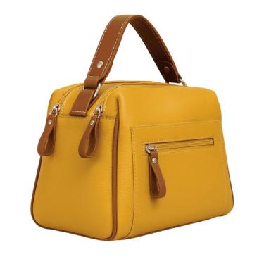 Imagem de Bolsa Feminina De Couro Cida Zup Cor Mostarda