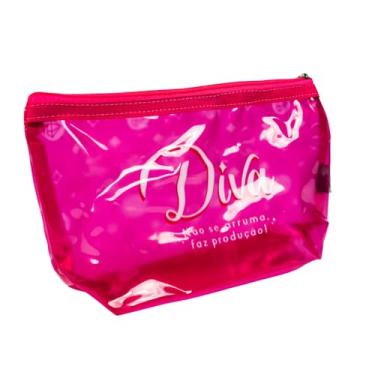 Imagem de Necessaire Básica em Plástico, Rosa Pink, com Zíper, Transparente