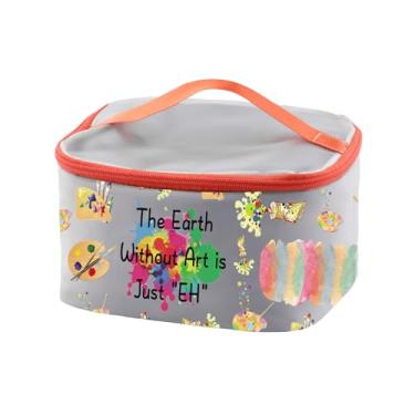 Imagem de PXTIDY Bolsa de maquiagem The Earth Without Art is Just EH para presente de artista, paleta de pintura para estudantes, estojo de viagem com padrão de pincel, Cinza, Tendência