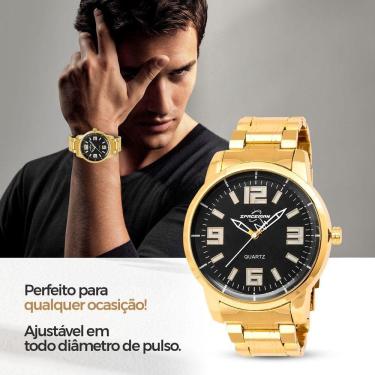 Imagem de Relogio Masculino Aço Inox Banhado + Cordao + Oculos Sol Qualidade Premium Ponteiro Proteção Uv