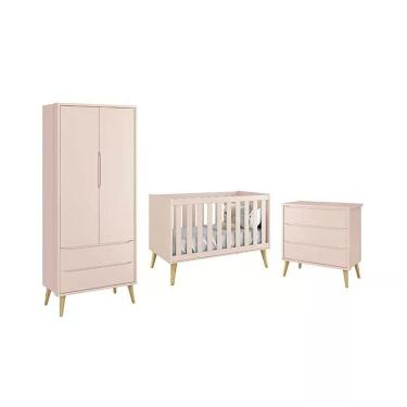 Imagem de Dormitório Theo 2 Portas Rosa Com Pés Madeira Natural - Reller Móveis Rosa