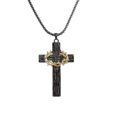 Imagem de Colar de cruz de coroa de espinhos religioso cristão colar pingente de primeira comunhão batismo joias presentes para homens e mulheres, standard size, Liga de aço, Sem Pedra Preciosa