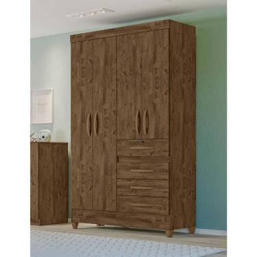 Imagem de Guarda Roupa Solteiro 4 Portas 4 Gavetas Castanho Wood Sobral - Moval