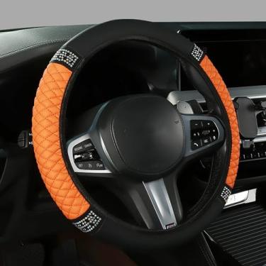 Imagem de Tioollev Capa de volante de carro brilhante, protetor de volante elástico de couro macio de strass de 38 cm, universal de 38 cm para mulheres e meninas, veículos adequados, sedans, SUVs, caminhões