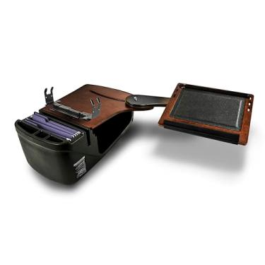 Imagem de AutoExec AE-RDBSLH-PS-21M Reach Car Desk para sua estação de trabalho de veículos e escritório móvel, banco traseiro, lado esquerdo, mogno com suporte para impressora