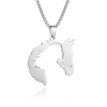 Imagem de RLHRNDE Colar de cavalo para amantes de equitação e entusiastas de estilo country, colar com pingente galopante, joia de animal da sorte, presente de Natal, Medium, Metal, Sem Pedra Preciosa