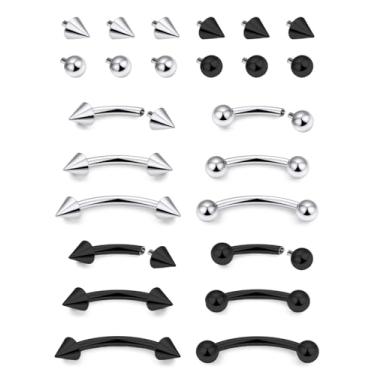 Imagem de Dyknasz Piercing de sobrancelha, joia interna rosqueada de aço cirúrgico, barra curvada minúscula, anel de sobrancelha, prata, preto, vertical, labret, lábio, joia, orelha, torre, umbigo, pequenos