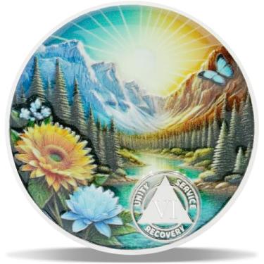 Imagem de Moeda de sobriedade Serenity Bloom de 6 anos - Medalhão Journey into Serenity NA - Token espiritual para recuperação e tempo limpo - Empoderando chips NA AA - Presente para homens e mulheres