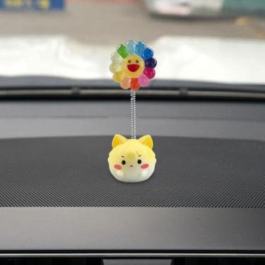 Imagem de Tuxihapp Decoração de painel de carro com flores de animais, enfeite de espelho retrovisor de carro fofo balançando presente, acessórios internos automotivos engraçados universais para sala de estar