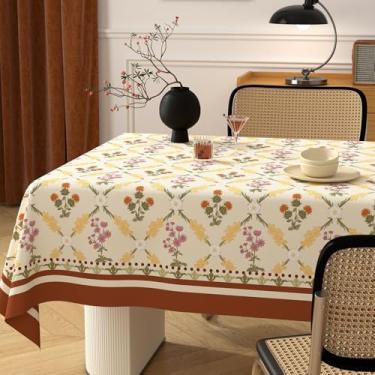 Imagem de Toalha de mesa floral vintage para mesas retangulares estilo francês toalha de mesa rústica, estampa de flores, resistente ao desgaste, vinil impermeável, capa de mesa de PVC para cozinha, acampamento