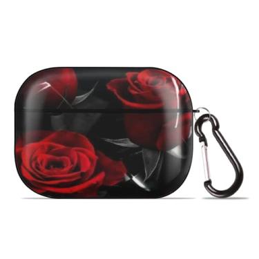 Imagem de Capa para AirPods Pro Rosa Vermelha e Flores de Folha Preta Capa de Proteção de Corpo Inteiro Fone de Ouvido Capa Rígida PC