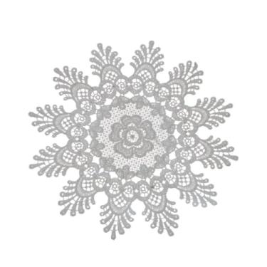 Imagem de Placemat Toalha de mesa branca feita à mão com bordado de flores e crochê (25 cm-7)