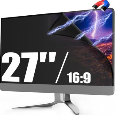Imagem de PJOVORY Filtro magnético de tela de privacidade para monitor de 27 polegadas para computador sem moldura, proporção de 16:9, proteção reversível para os olhos, proteção antirreflexo de luz azul