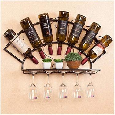 Imagem de Prateleira de vinho de ferro forjado para pendurar na parede restaurante sala de estar moderna minimalista pendurada criativa taça europeia rack de vinho (cor: marrom)