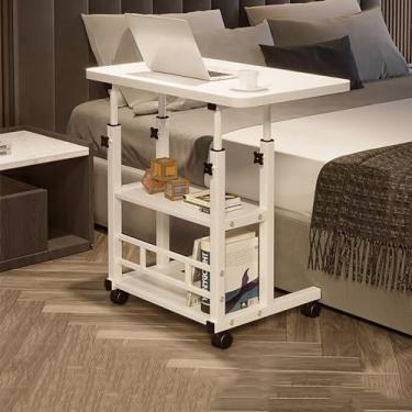 Imagem de Mesa de pé móvel com altura ajustável e prateleiras de armazenamento carrinho de rodinhas bandeja de TV em forma de C para sofá mesa de canto portátil sobre rodas (preto 60 * 40 cm/24 * 16 pol