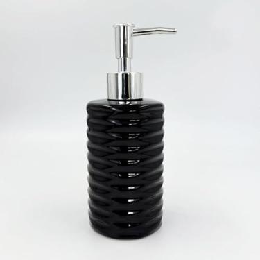 Imagem de Porta Sabonete Líquido 350ml em Cerâmica Branca – Frasco Redondo com Válvula Prata para Banheiro e Lavabo | Elegante e Durável(KB3104 PRETO)