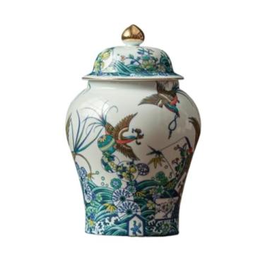 Imagem de Jarra decorativa de gengibre vaso decorativo de cerâmica chinesa de gengibre vasos florais com tampa, vaso de porcelana esmaltado dourado, potes de templo, jarra de armazenamento de chá, frascos de