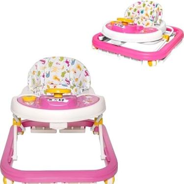 Imagem de Andador Infantil Musical com Som, Rosa, Base Ampla, Assento Acolchoado com Estampa de Animais, para Bebês