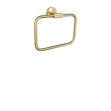 Imagem de Acessórios de banheiro escovados dourados conjunto de ferragens barra de toalha suporte de papel suporte de roupão gancho de sabão prato toalha cabide prateleira escova de vaso sanitário, toalheiro